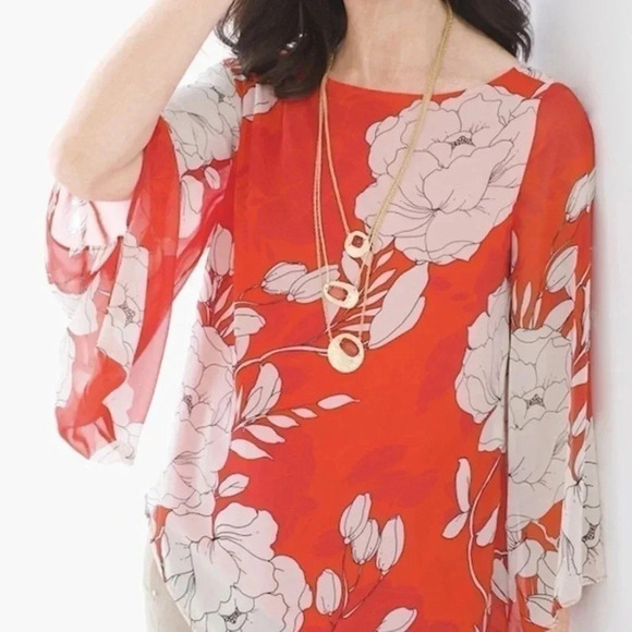 CHICO'S Asymmetrical Contemporary Floral Tunic Top - Picture 4 of 10